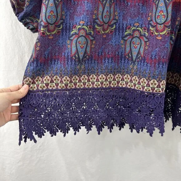 Westbound Lot of 2 Colorful Peasant Boho Crochet Trim Tunic Tops Womens Size L - Picture 10 of 11